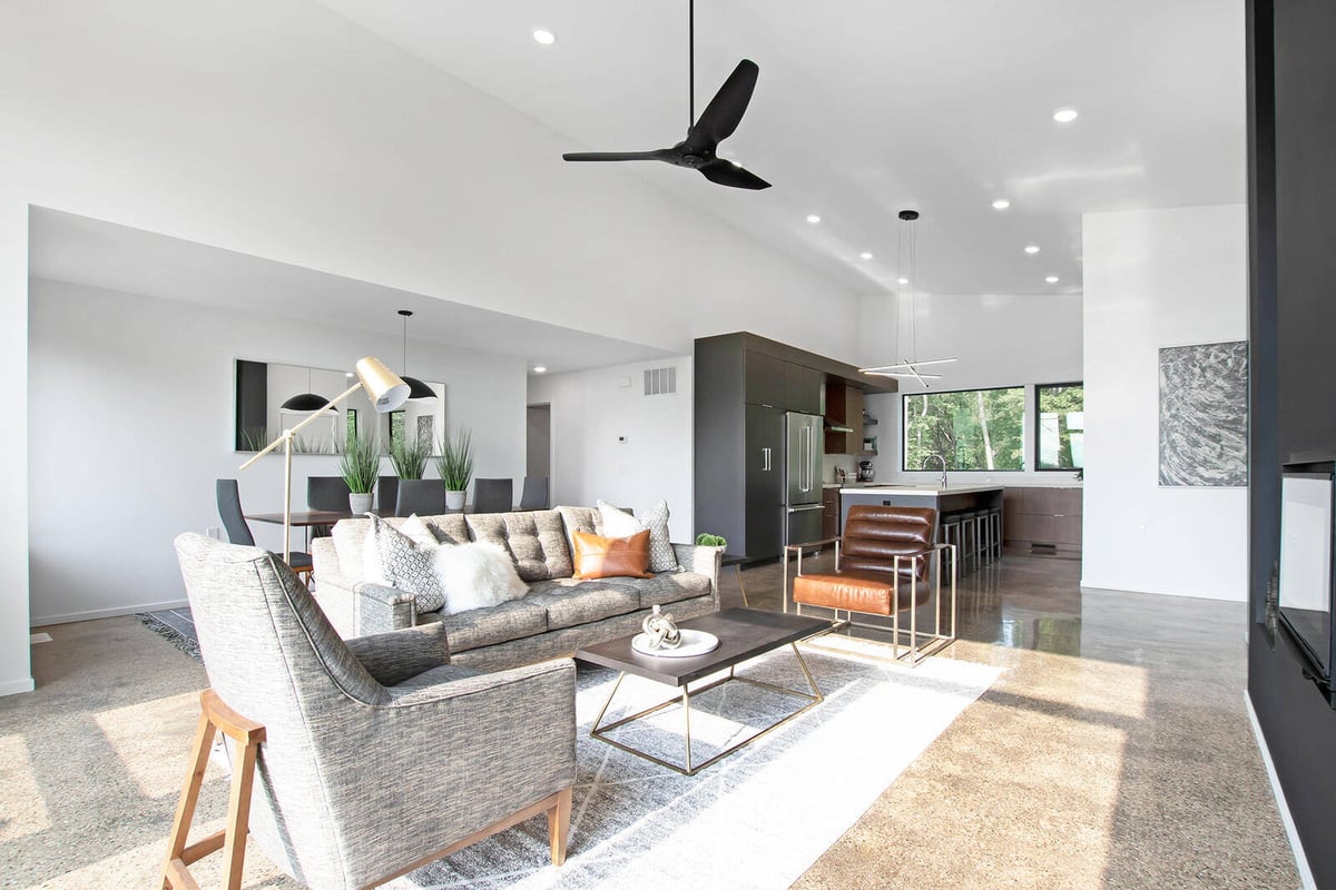 Spacious living and dining area in a custom home by R Value Homes, West Michigan